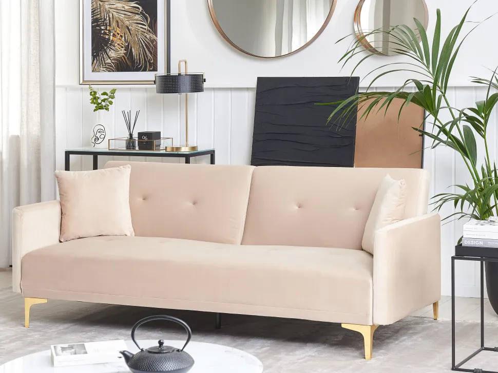 Velvet Sofa Bed Beige Lucan