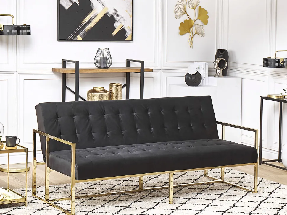 Velvet Sofa Bed Black Marstal