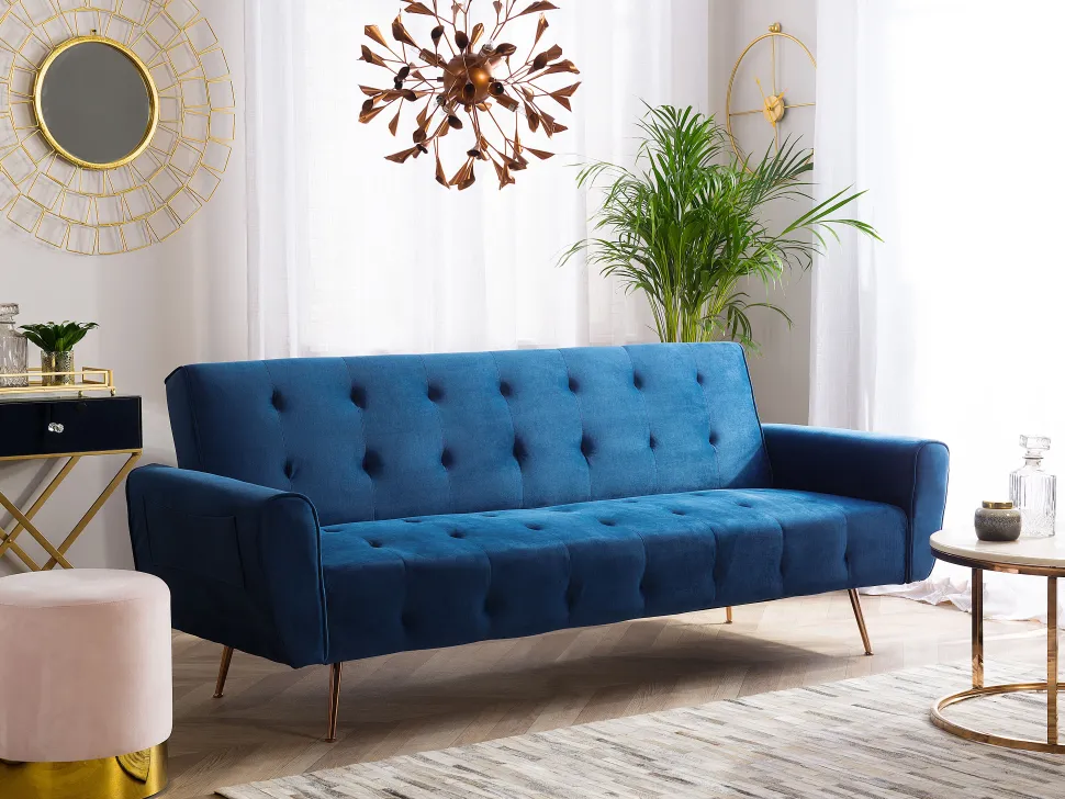 Velvet Sofa Bed Blue Selnes
