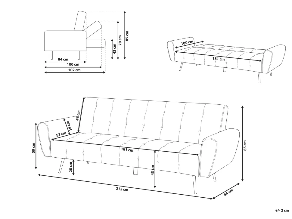 Velvet Sofa Bed Blue Selnes