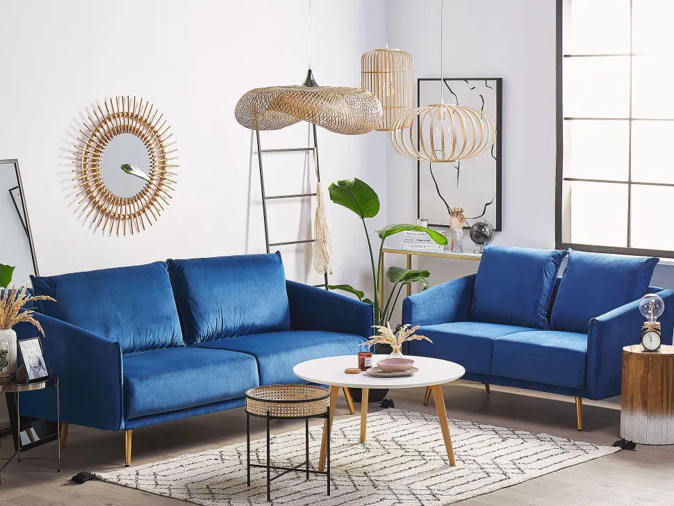 Velvet Sofa Set Navy Blue Maura