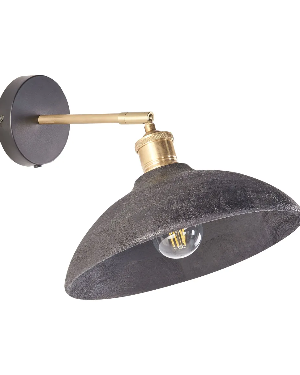 Wandleuchte Mango Holz Schwarz / Messing Kegelform Yerala