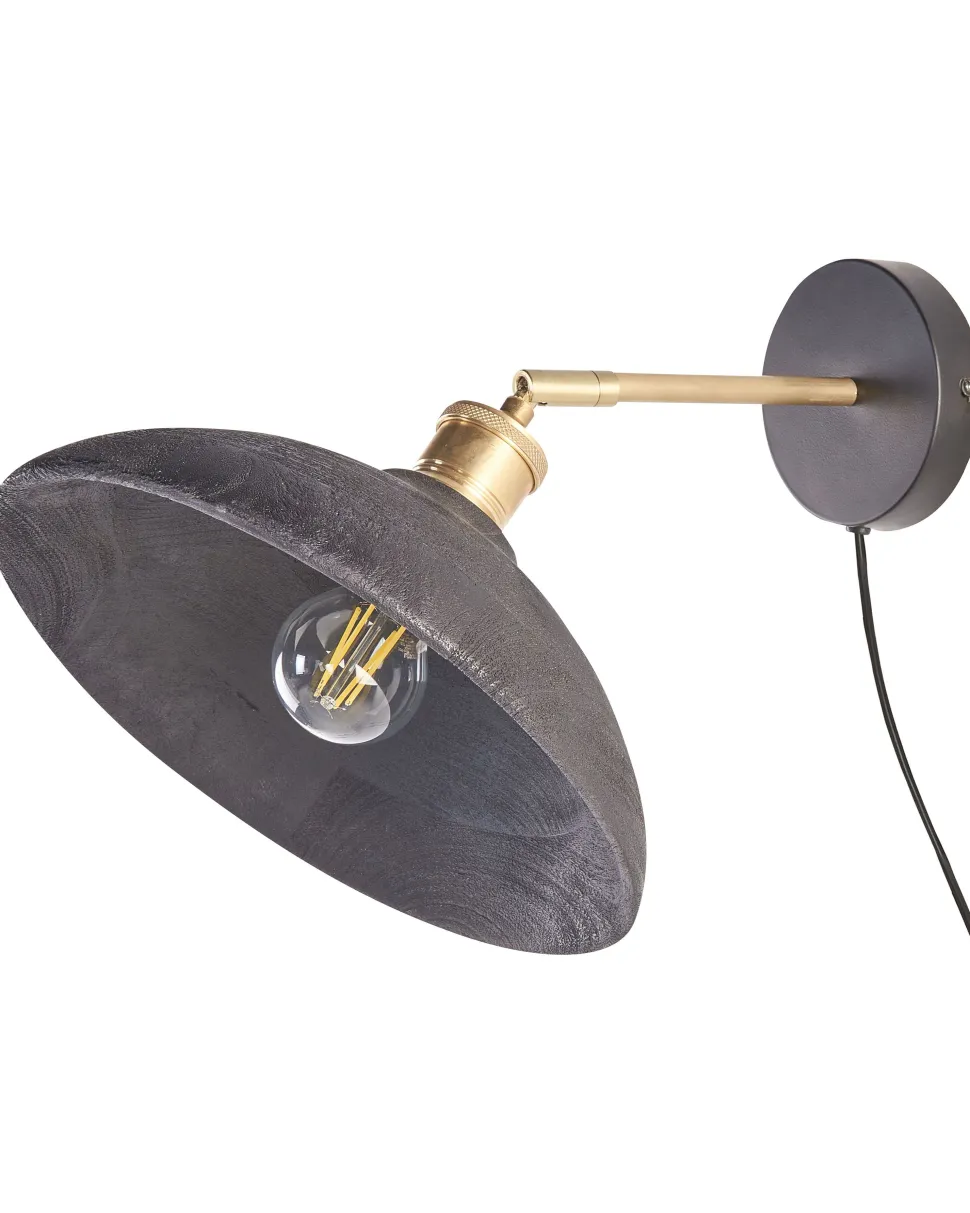 Wandleuchte Mango Holz Schwarz / Messing Kegelform Yerala