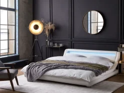 Wasserbett Kunstleder Weis 160 X 200 Cm Mit Led-Beleuchtung Avignon