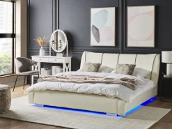Wasserbett Leder Weis 140 X 200 Cm Mit Led-Beleuchtung Bunt Nantes