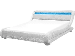 Wasserbett Samtstoff Silber 160 X 200 Cm Mit Led-Beleuchtung Avignon