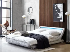 Wasserbett Samtstoff Silber 160 X 200 Cm Mit Led-Beleuchtung Avignon
