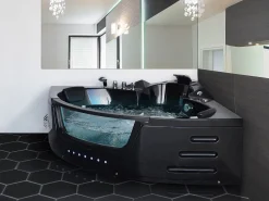 Whirlpool Badewanne Schwarz Eckmodell Mit Led 214 X 155 Cm Martinica