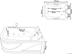 Whirlpool Badewanne Schwarz Eckmodell Mit Led 170 X 119 Cm Links Bayamo