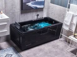 Whirlpool Badewanne Schwarz Rechteckig Mit Led 169 X 81 Cm Links Artemisa