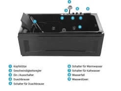 Whirlpool Badewanne Schwarz Rechteckig Mit Led 169 X 81 Cm Links Artemisa