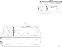 Whirlpool Badewanne Schwarz Rechteckig Mit Led 169 X 81 Cm Links Artemisa