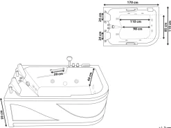Whirlpool Badewanne Schwarz Eckmodell Mit Led 170 X 119 Cm Rechts Bayamo
