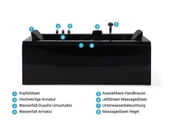 Whirlpool Badewanne Schwarz Mit Led Rechts 183 X 90 Cm Varadero
