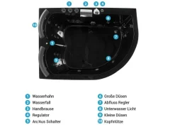 Whirlpool Badewanne Schwarz Eckmodell Mit Led Rechts 160 Cm X 113 Cm Paradiso