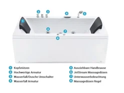 Whirlpool Badewanne Weis Mit Led Rechts 183 X 90 Cm Varadero