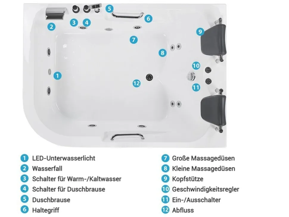 Whirlpool Badewanne Weis Eckmodell Mit Led 170 X 119 Cm Links Bayamo