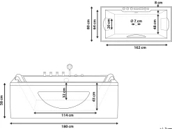 Whirlpool Badewanne Weis Rechteckig Mit Led 180 X 80 Cm Hawes