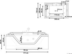 Whirlpool Badewanne Weis Rechteckig 170 X 120 Cm Huaraz