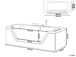 Whirlpool Badewanne Weis Led Unterwasserbeleuchtung 174 X 80 Cm Samana